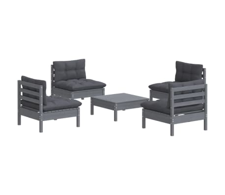 vidaXL 5-tlg. Garten-Lounge-Set mit Anthrazit Kissen Kiefernholz