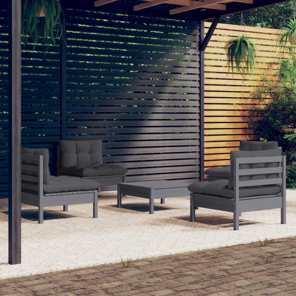 vidaXL 5-tlg. Garten-Lounge-Set mit Anthrazit Kissen Kiefernholz