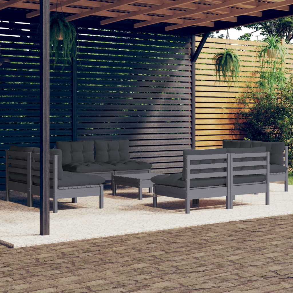 vidaXL 9-tlg. Garten-Lounge-Set mit Anthrazit Kissen Kiefernholz