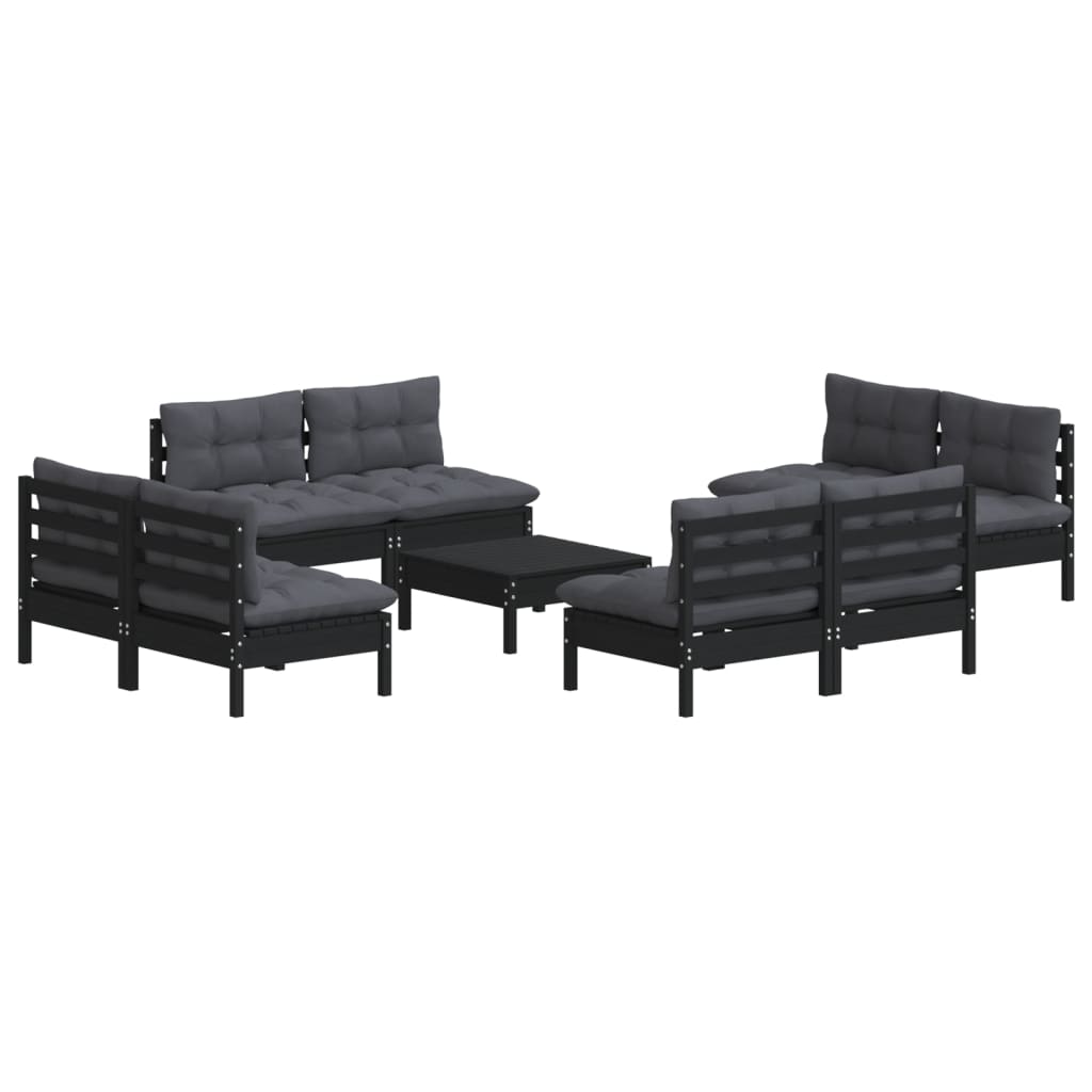 

vidaXL 9-delige Loungeset met antracietkleurige kussens grenenhout