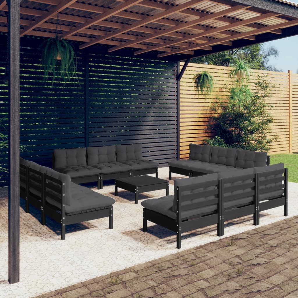 vida XL 13-tlg. Garten-Lounge-Set mit Anthrazit Kissen Kiefernholz