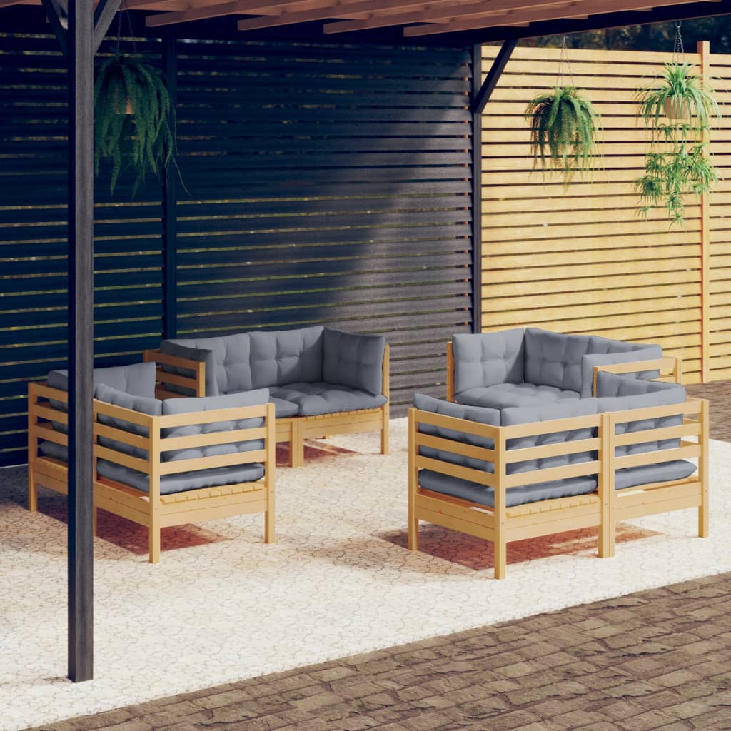 vidaXL 8-tlg. Garten-Lounge-Set mit Grauen Kissen Kiefernholz