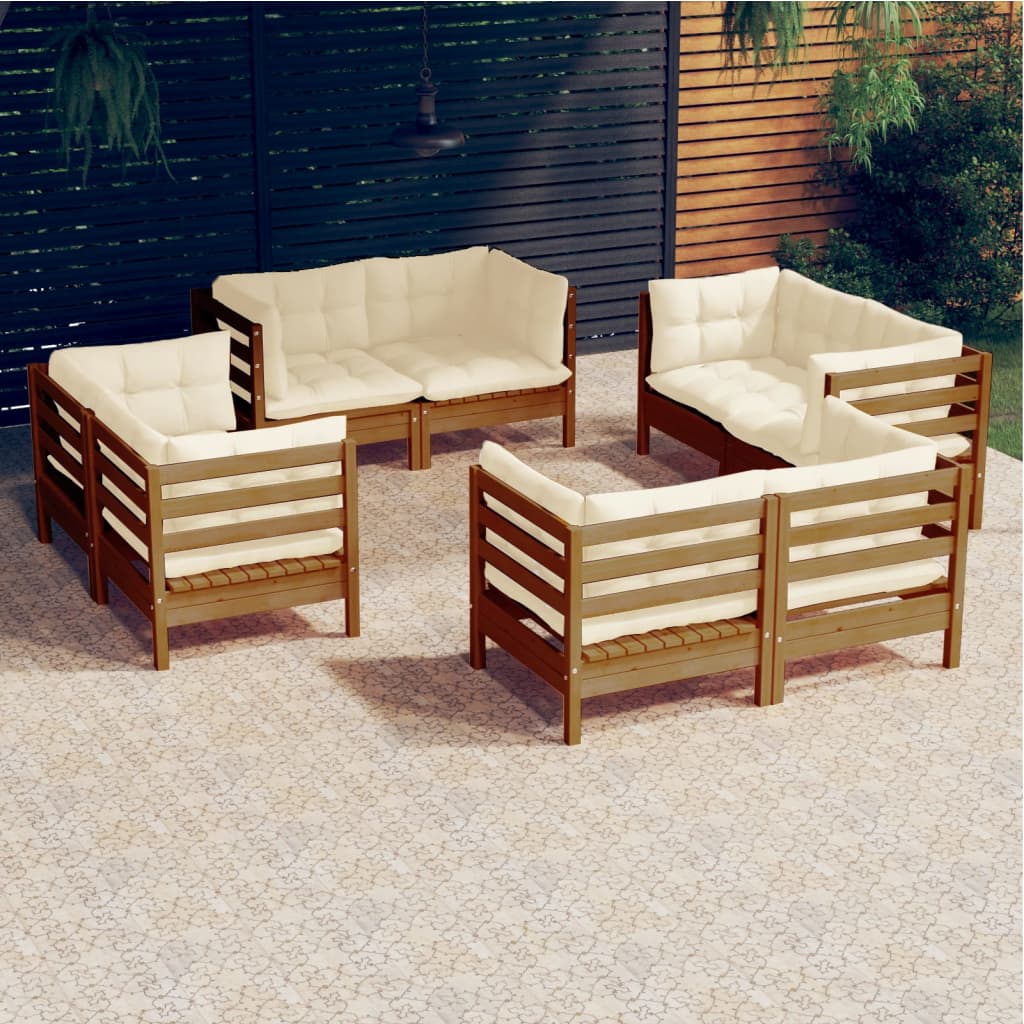 Salon de jardin 8 pcs avec coussins crème Bois de pin