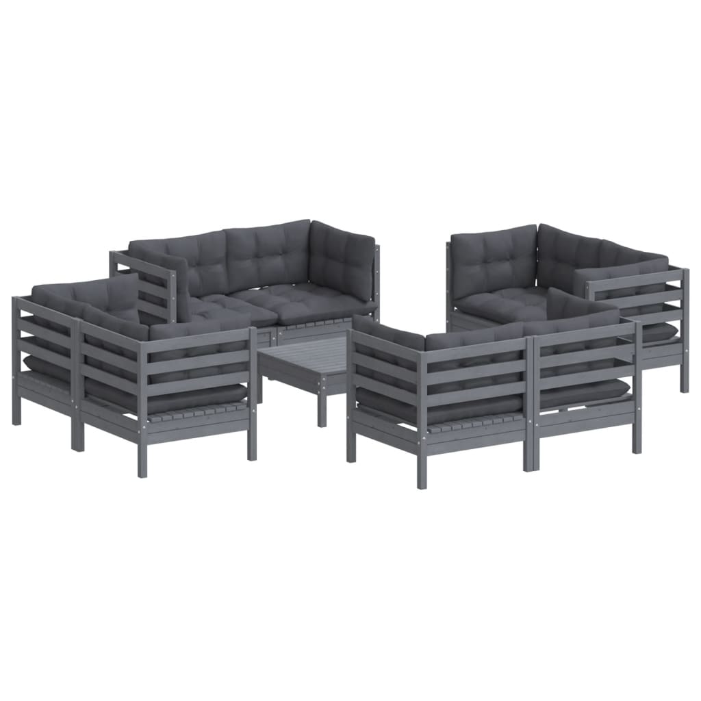 

vidaXL 9-delige Loungeset met antracietkleurige kussens grenenhout