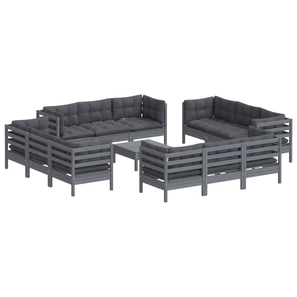 

vidaXL 13-delige Loungeset met antracietkleurige kussens grenenhout