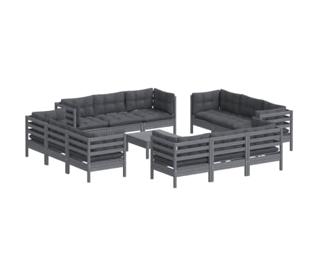 vidaXL Loungegrupp med antracit dynor 13 delar massiv furu