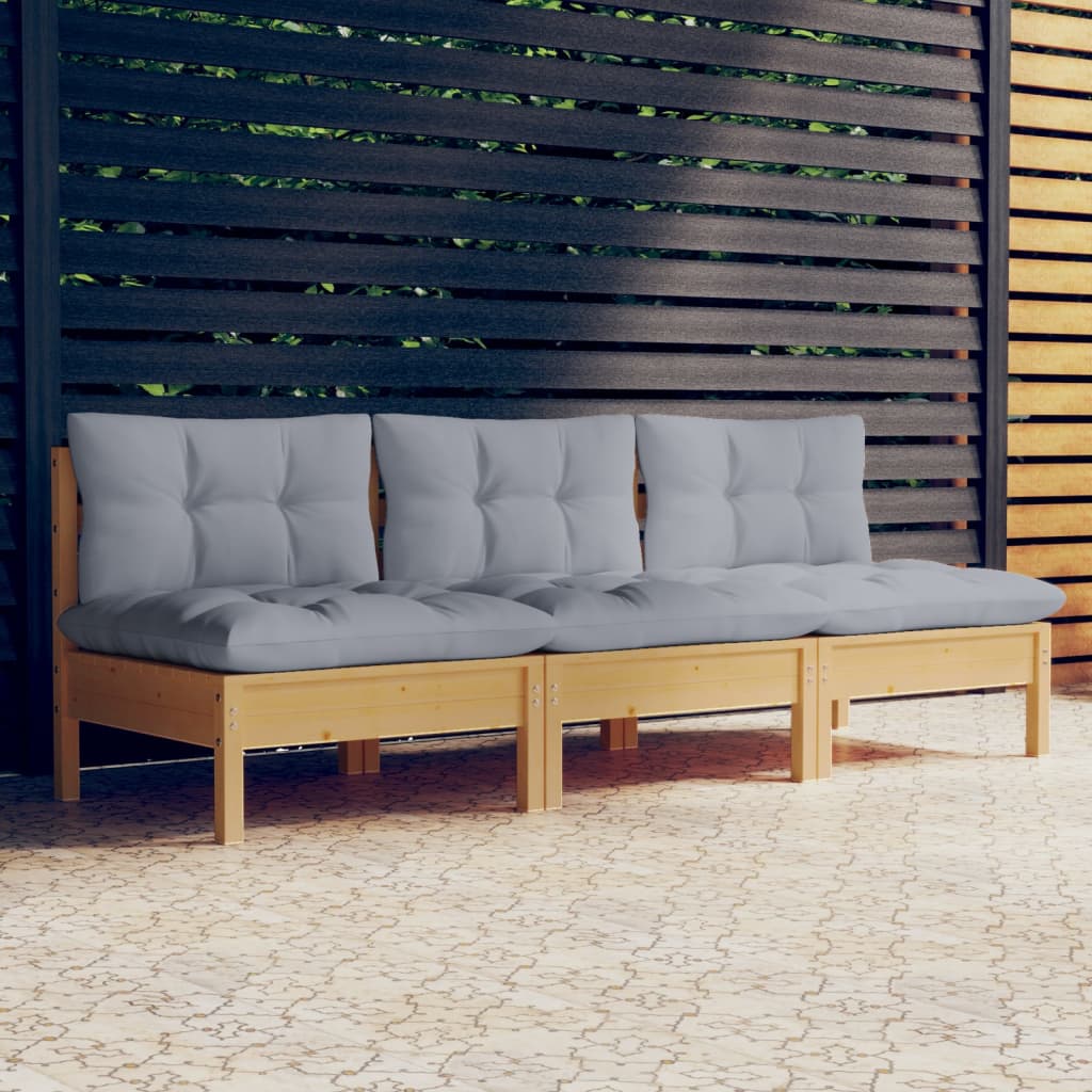 3-Sitzer-Gartensofa mit Grauen Kissen Massivholz Kiefer kaufen