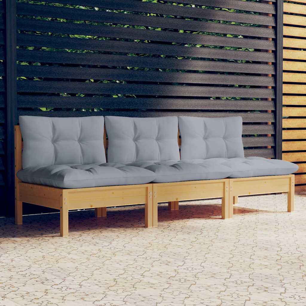 vidaXL 3-osobowa sofa ogrodowa z szarymi poduszkami, drewno sosnowe