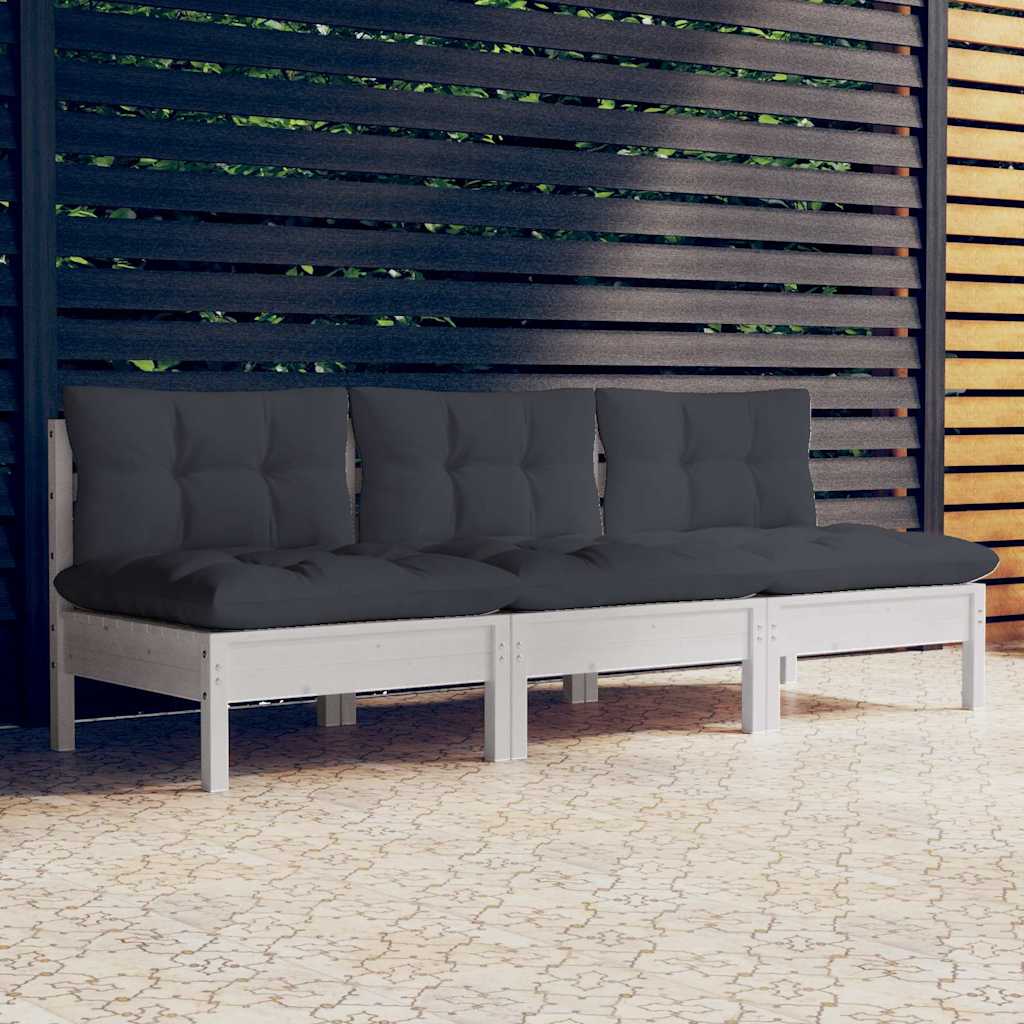vidaXL 3-osobowa sofa ogrodowa z antracytowymi poduszkami, sosnowa