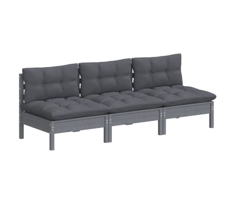 vidaXL 3-vietīgs dārza dīvāns ar antracītpelēkiem spilveniem, priede