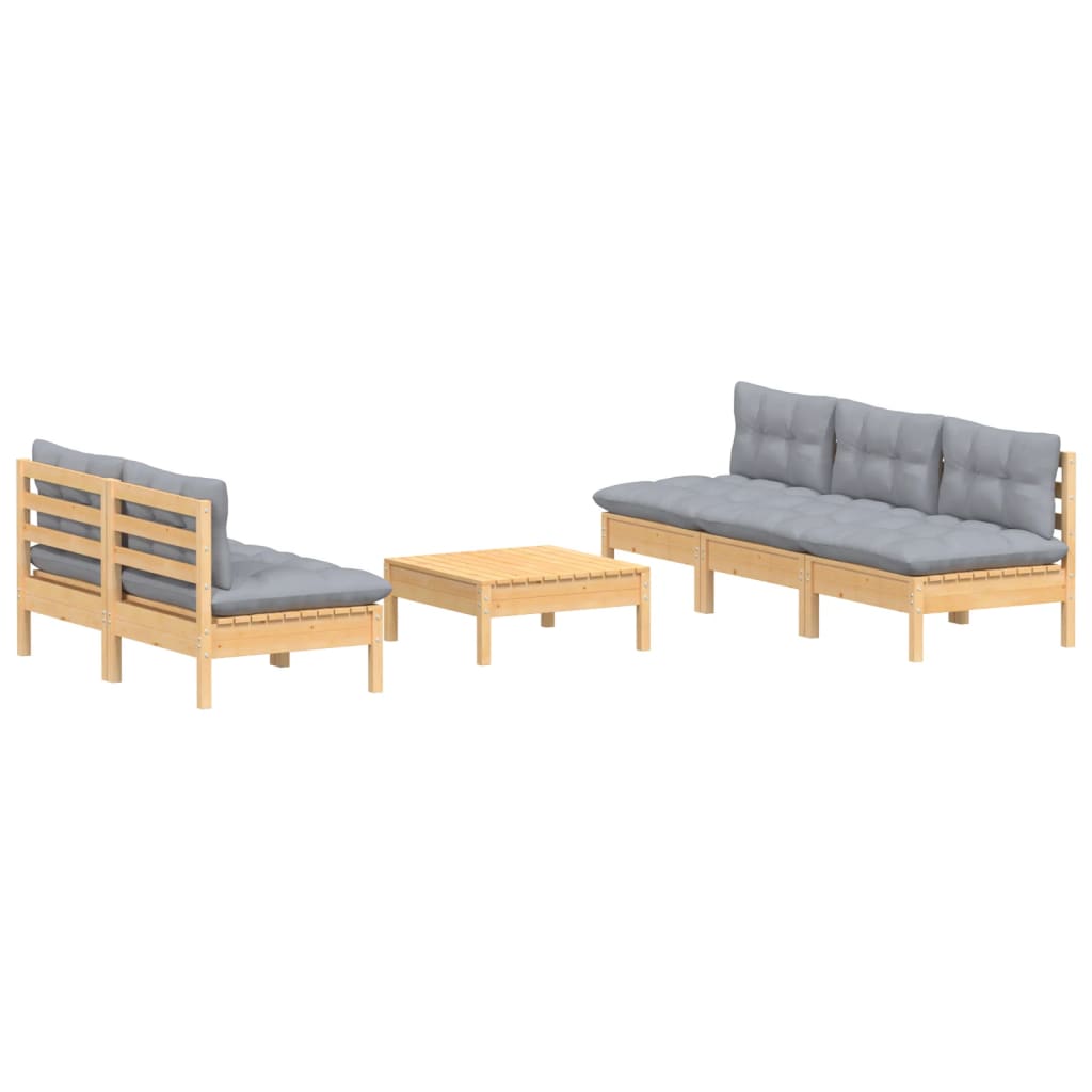 vidaXL 6-delige Loungeset met grijze kussens grenenhout afbeelding