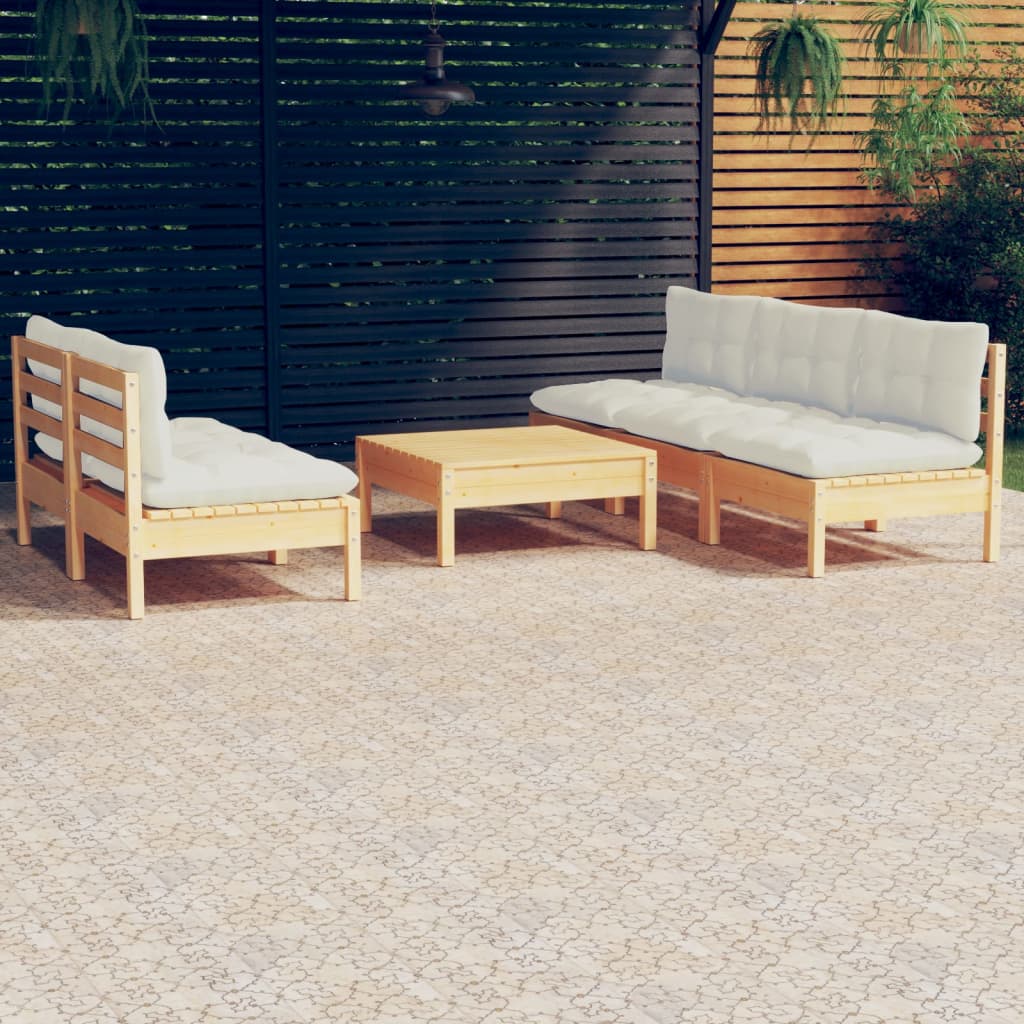 vidaXL 6-cz. zestaw wypoczynkowy do ogrodu, kremowe poduszki, sosnowy