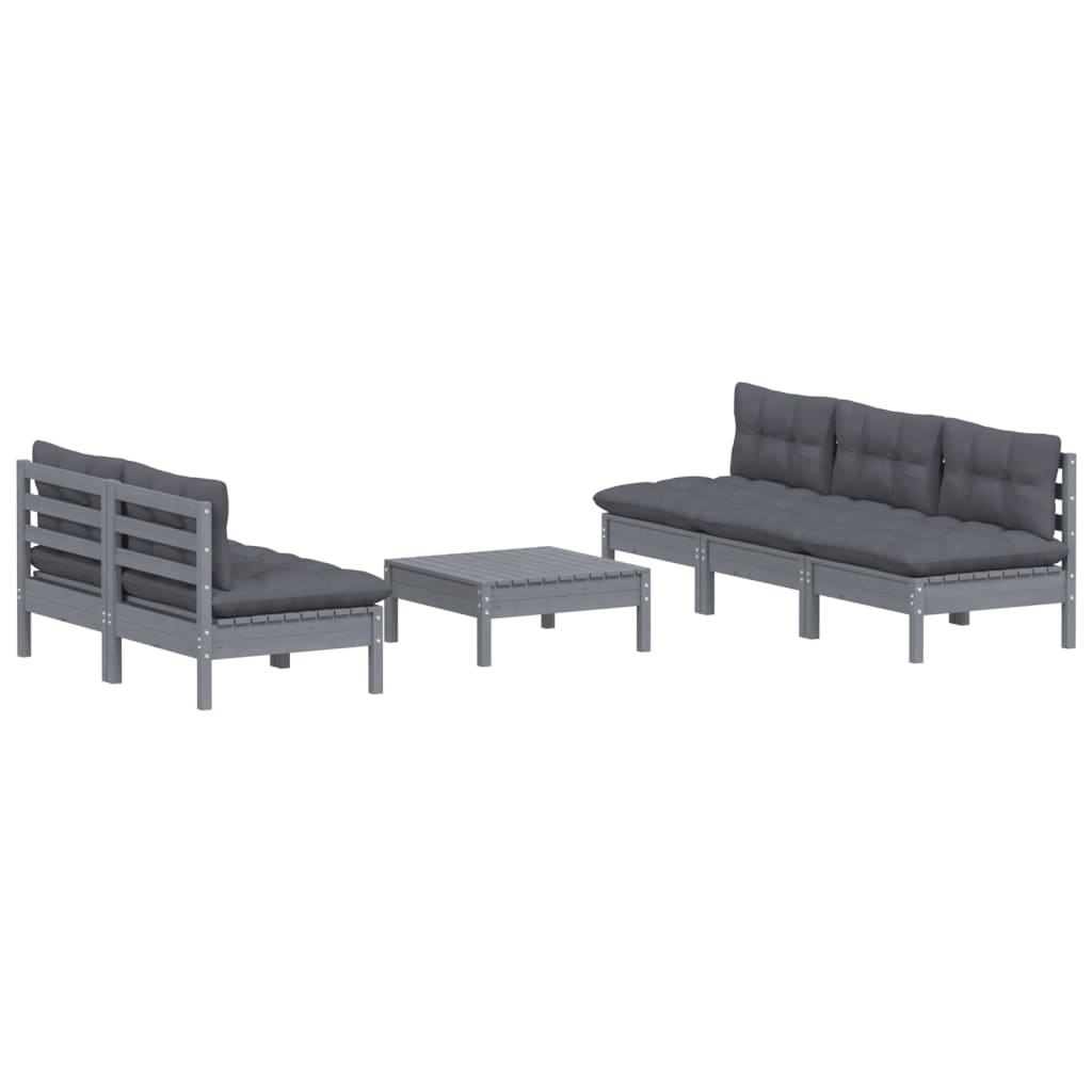 

vidaXL 6-delige Loungeset met antracietkleurige kussens grenenhout