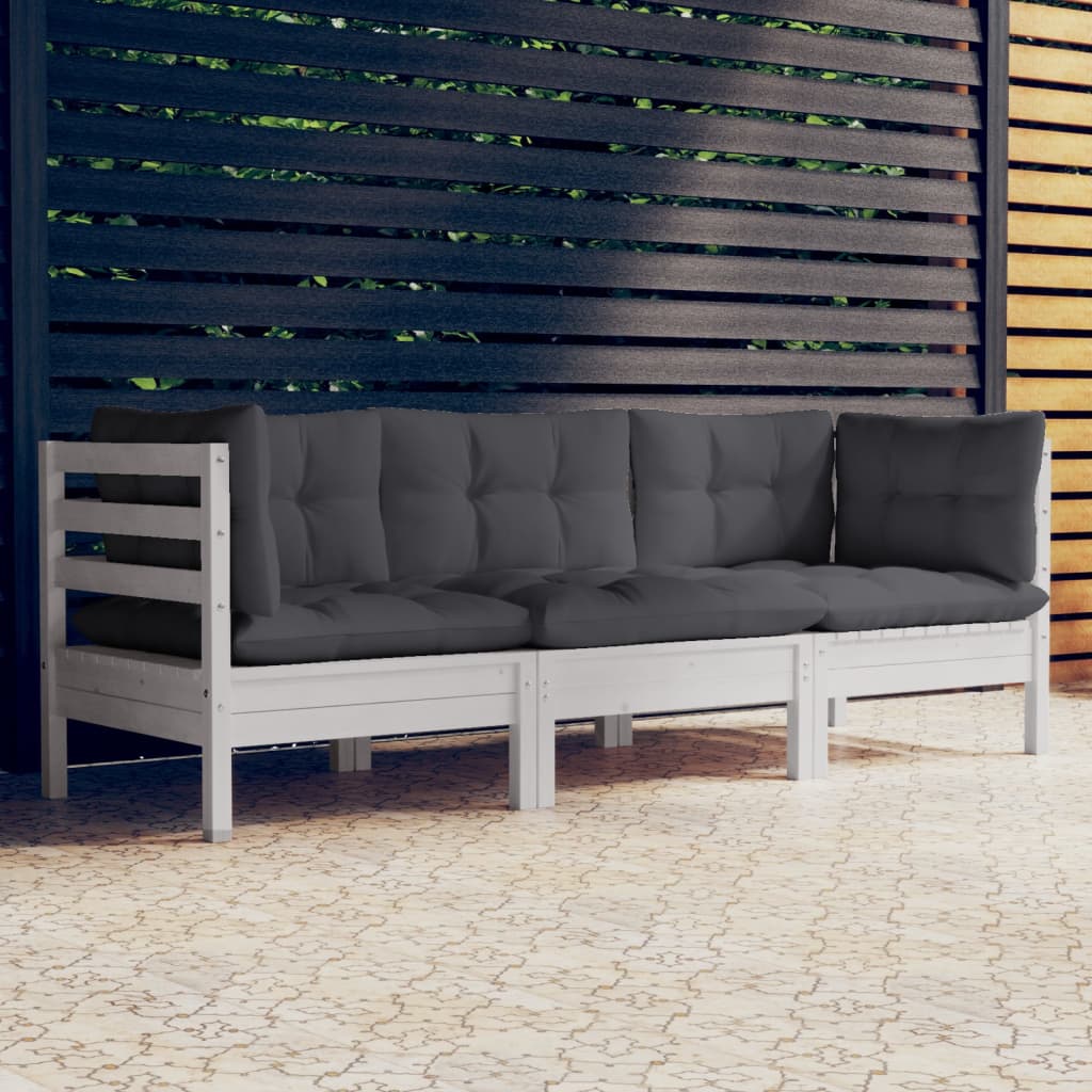 vidaXL 3-Sitzer-Gartensofa mit Anthrazit Kissen Massivholz Kiefer