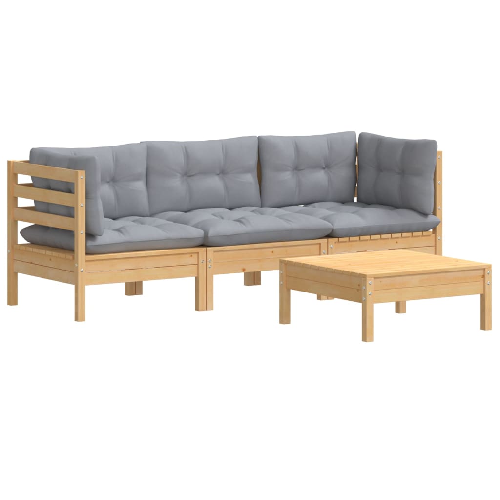 

vidaXL 4-delige Loungeset met grijze kussens grenenhout