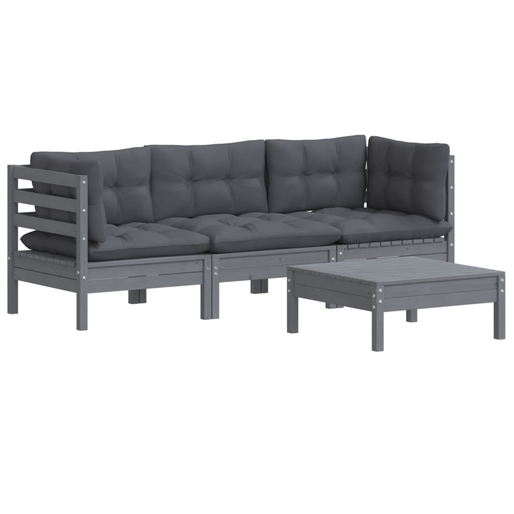 

vidaXL 4-delige Loungeset met antracietkleurige kussens grenenhout