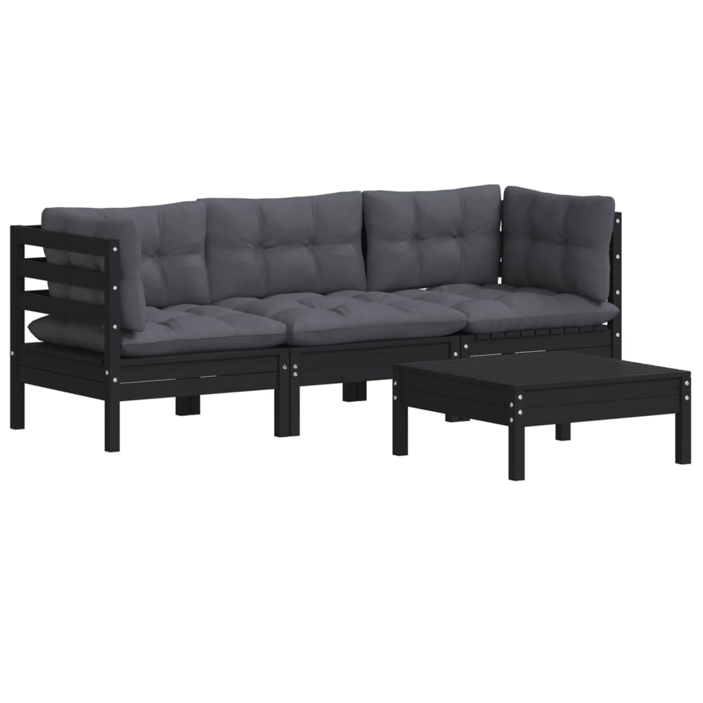 

vidaXL 4-delige Loungeset met antracietkleurige kussens grenenhout