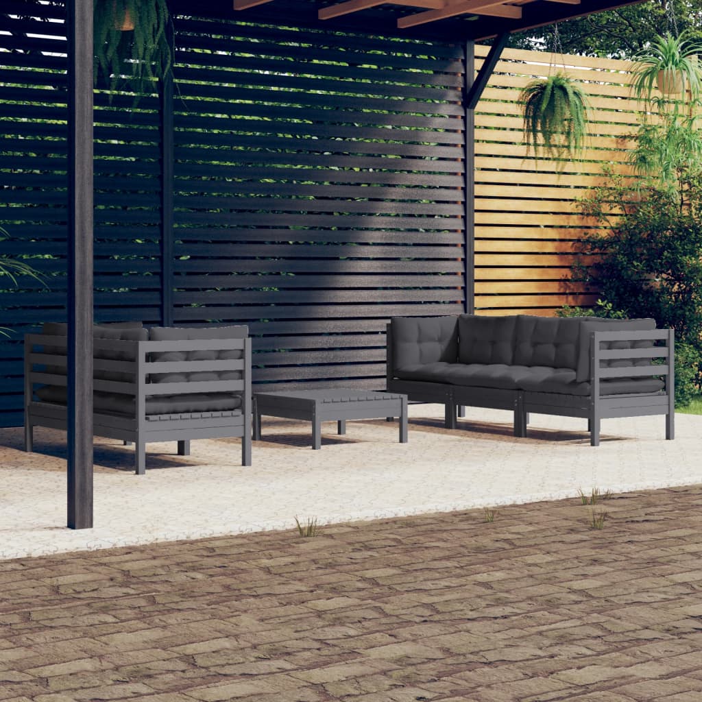 vidaXL 6-tlg. Garten-Lounge-Set mit Anthrazit Kissen Kiefernholz