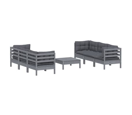 vidaXL 7 Parta Gar&eth;s&oacute;fasett me&eth; Reykgr&aacute;um Sessum Furuvi&eth;ur