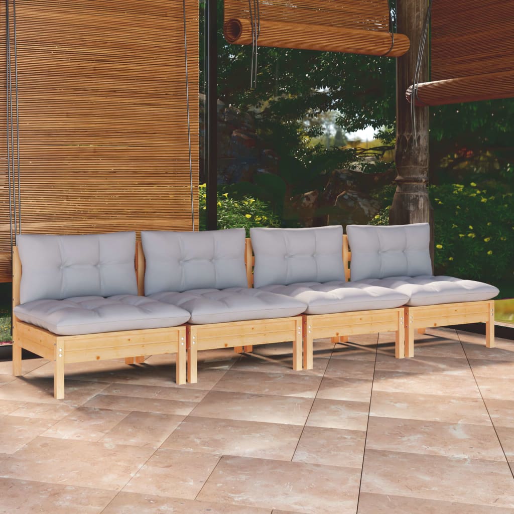 vidaXL Canapea de grădină cu 4 locuri, cu perne gri, lemn masiv pin vidaXL