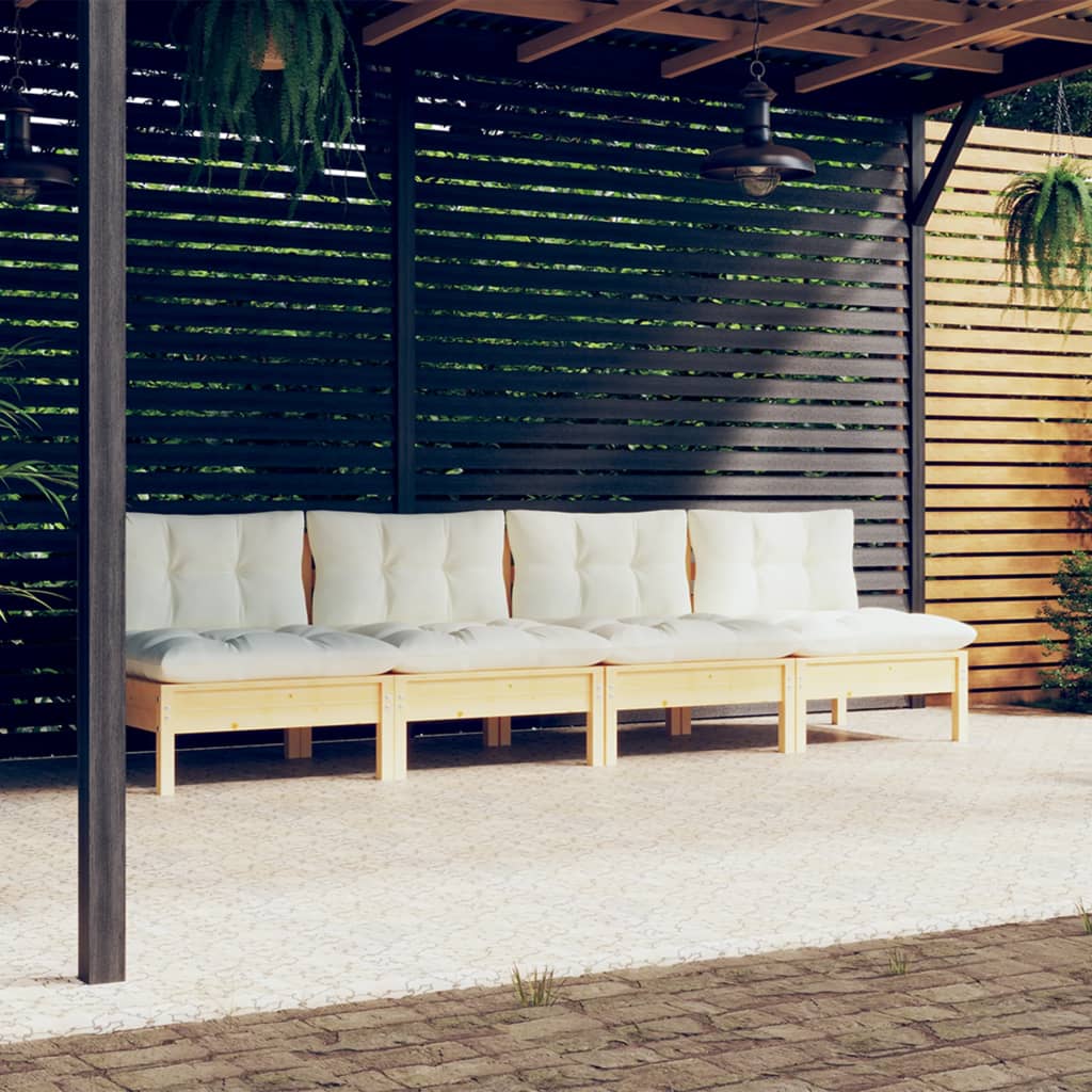 4-Sitzer-Gartensofa mit Creme Kissen Massivholz Kiefer