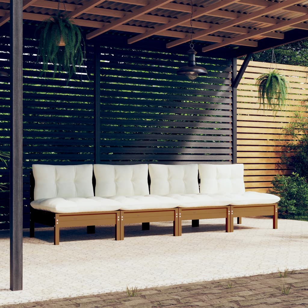 vidaXL Canapea de grădină cu 4 locuri, cu perne crem, lemn masiv pin vidaXL