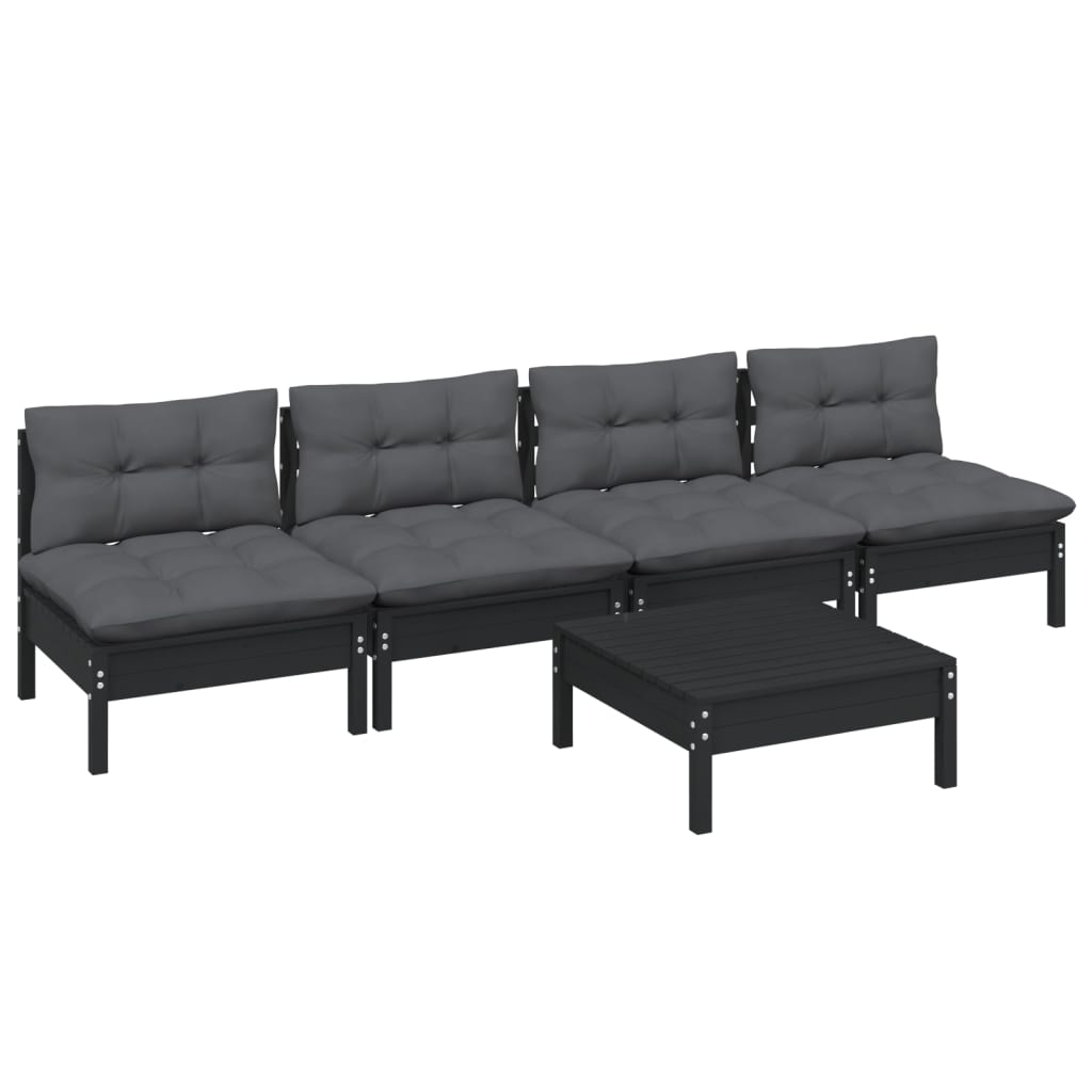 

vidaXL 5-delige Loungeset met antracietkleurige kussens grenenhout