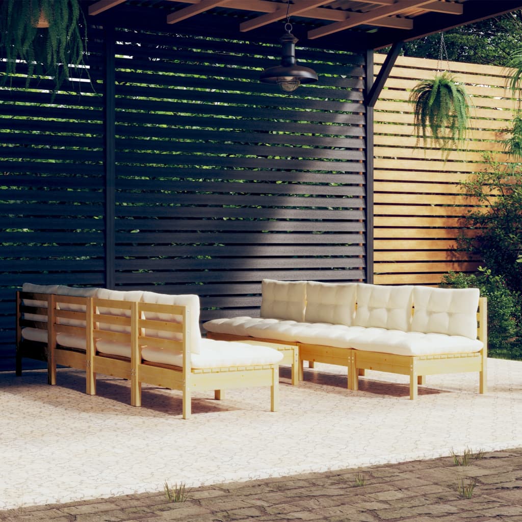 vidaXL 9-tlg. Garten-Lounge-Set mit Creme Kissen Massivholz Kiefer