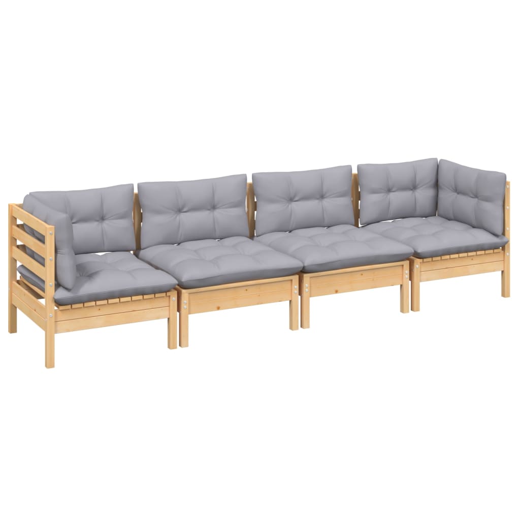 vidaXL 4-delige Loungeset met grijze kussens massief grenenhout afbeelding