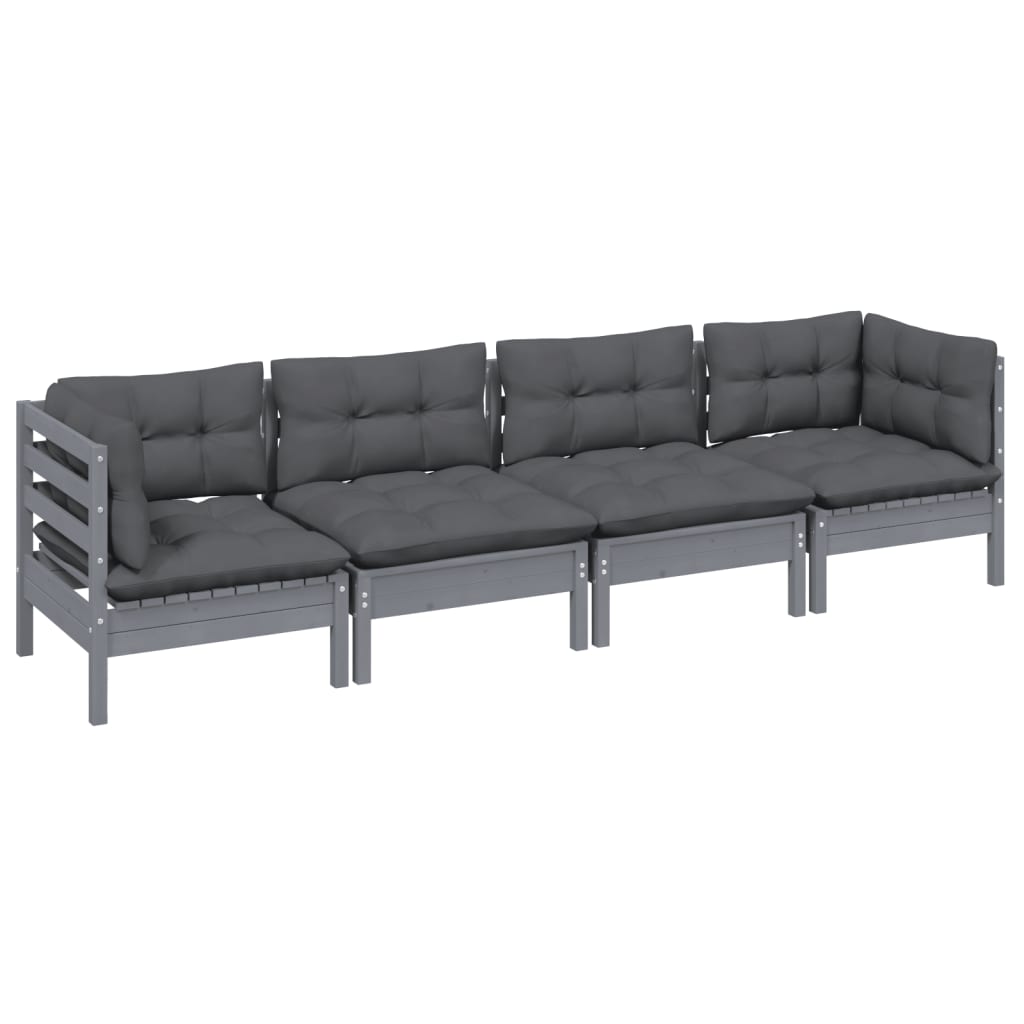vidaXL 4-delige Loungeset met kussens massief grenenhout afbeelding