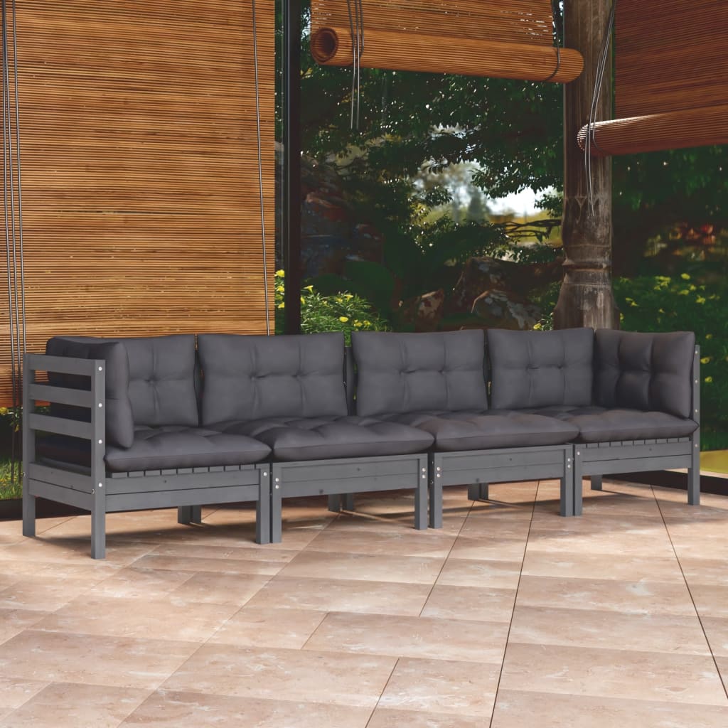 4-tlg. Garten-Lounge-Set mit Kissen Kiefer Massivholz