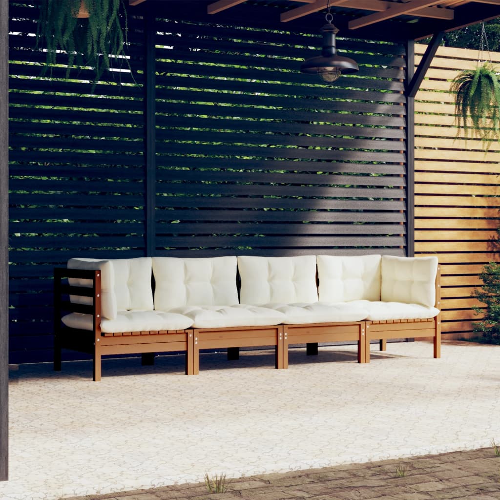 Salon de jardin 4 pcs avec coussins Bois de pin massif