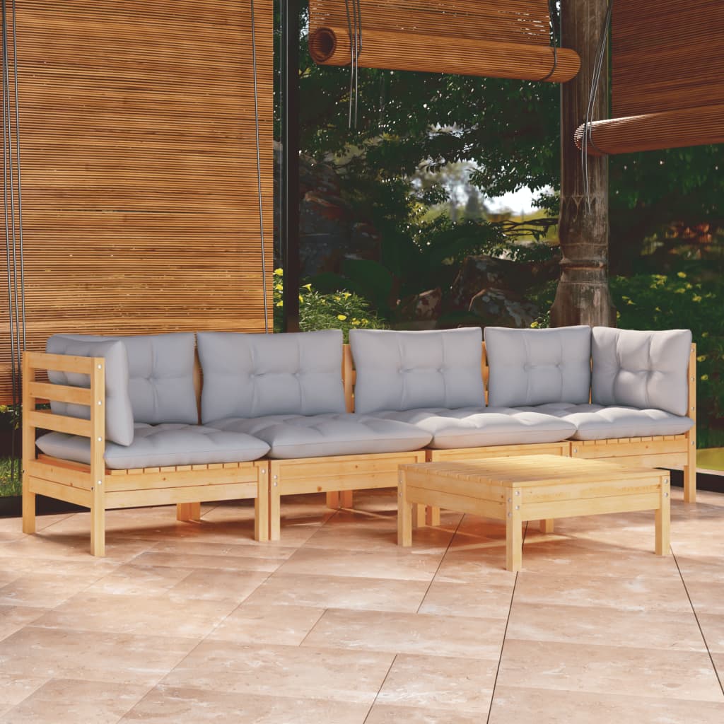 vidaXL Set mobilier de grădină cu perne gri, 5 piese, lemn masiv pin Grădină