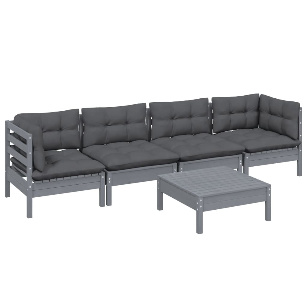 vidaXL 5-delige Loungeset met kussens massief grenenhout afbeelding