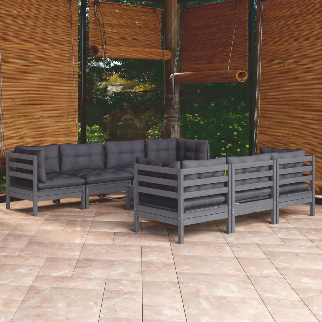 vidaXL 8 pcs conjunto lounge de jardim c/ almofadões pinho maciço