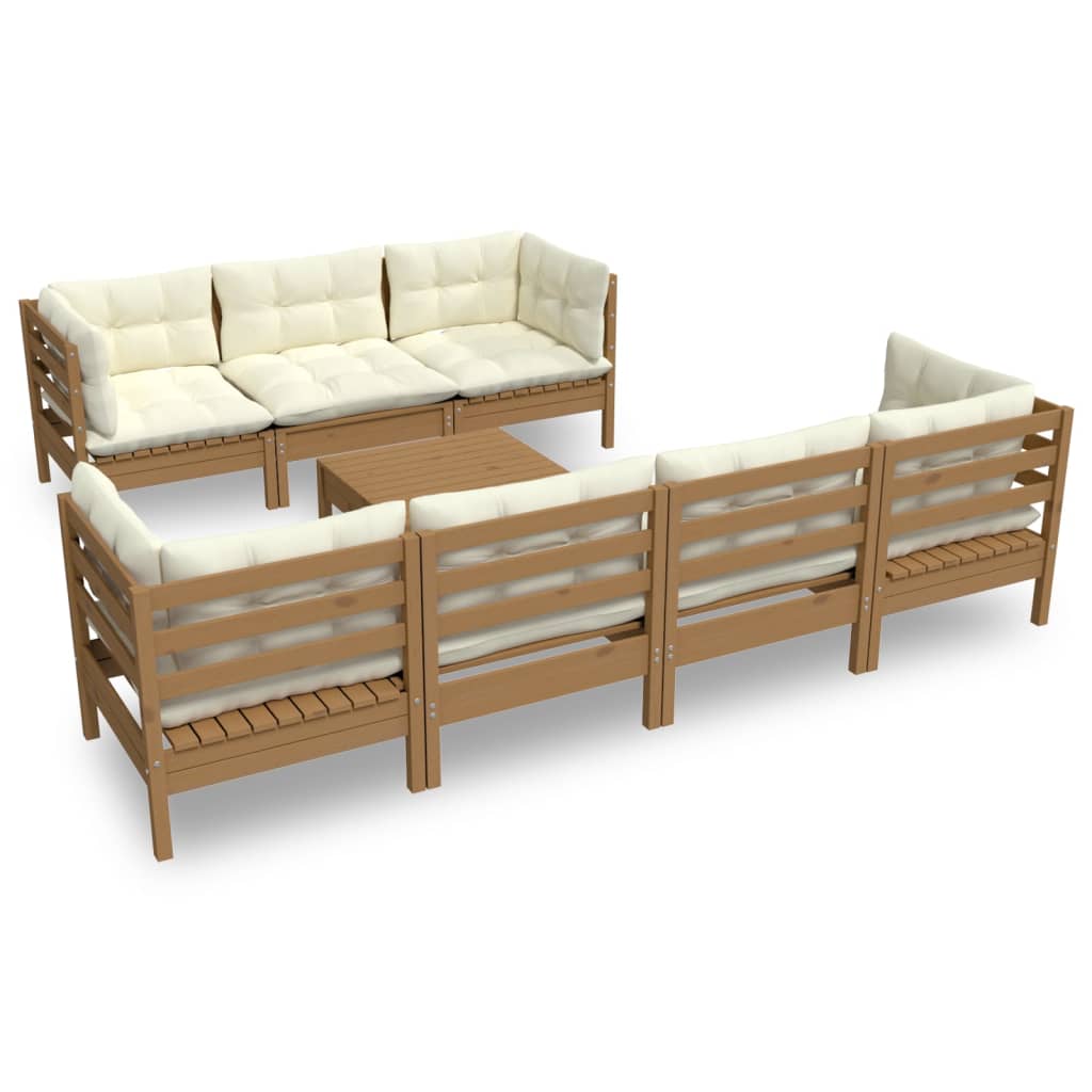 Градински лаундж комплект с възглавници, 8 части, бор масив