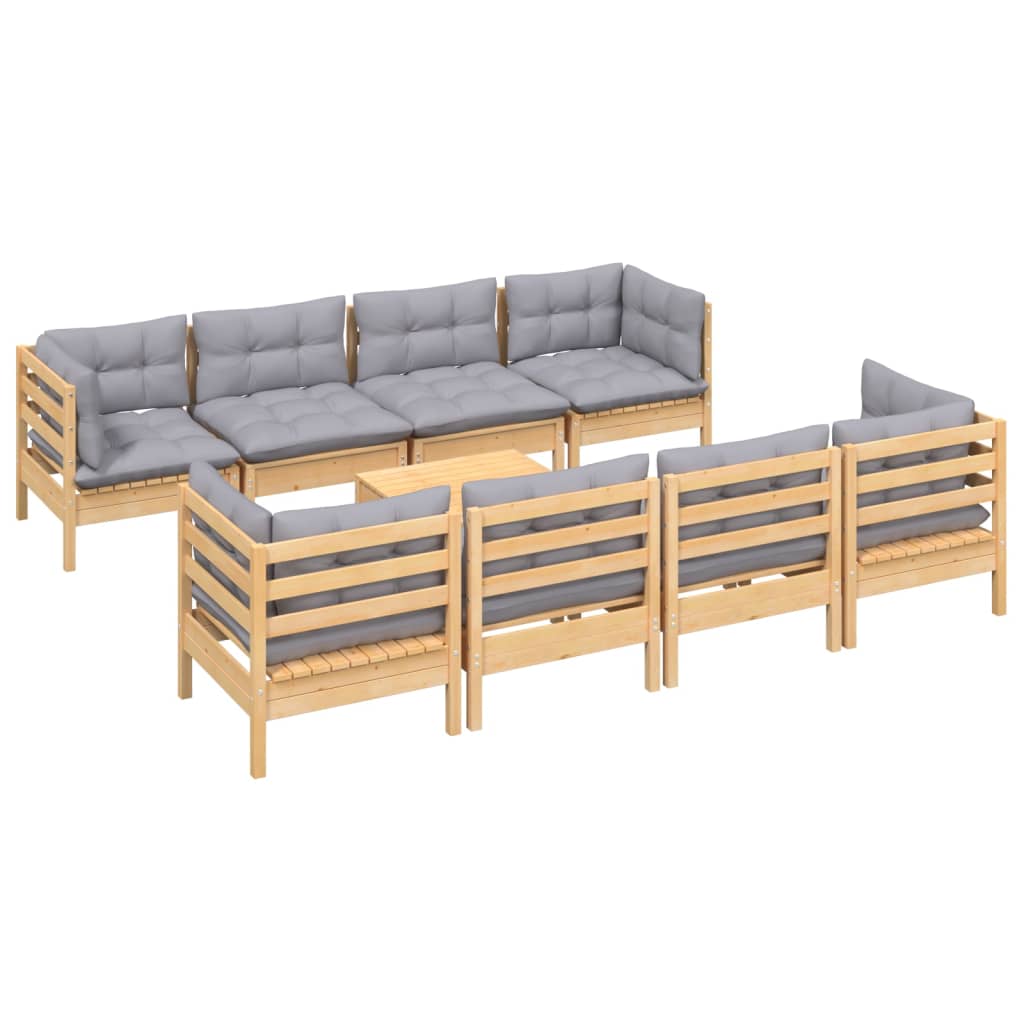 

vidaXL 9-delige Loungeset met grijze kussens grenenhout