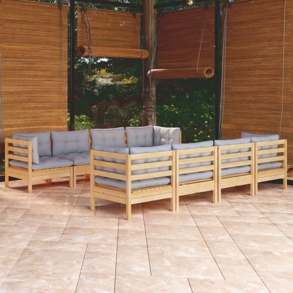 vidaXL Set mobilier de grădină cu perne gri, 9 piese, lemn masiv pin Gradina imagine noua