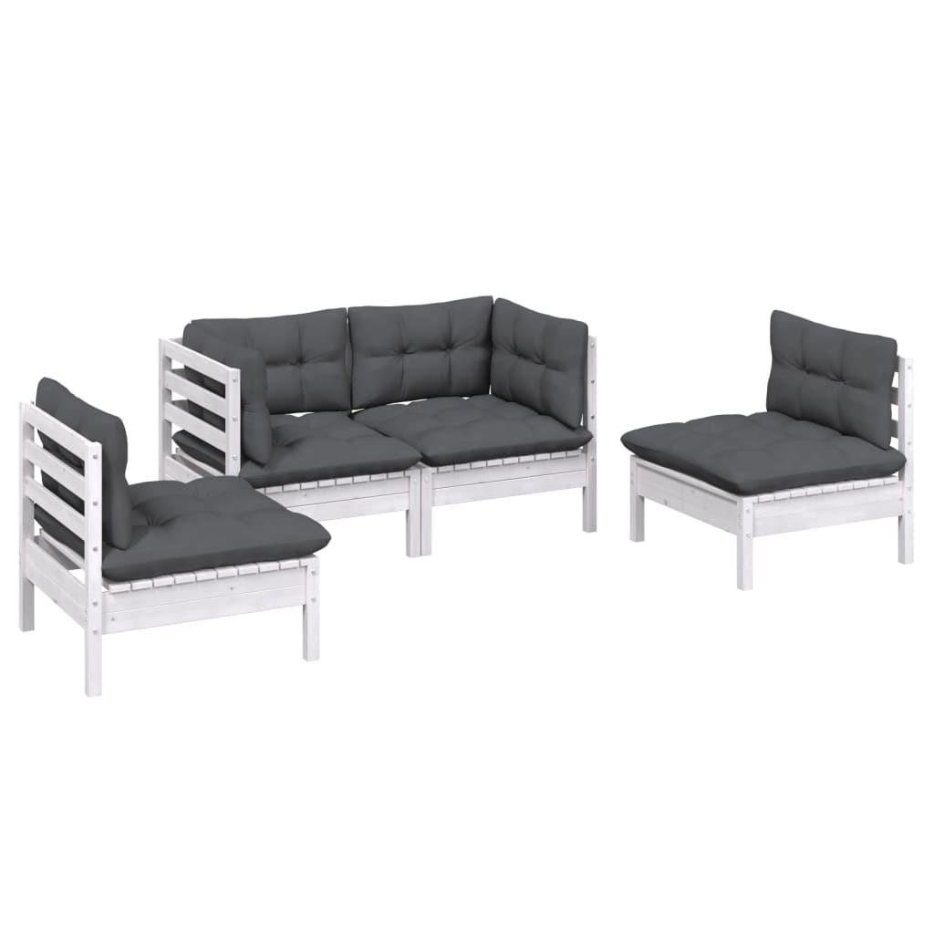 

vidaXL 4-delige Loungeset met kussens massief grenenhout