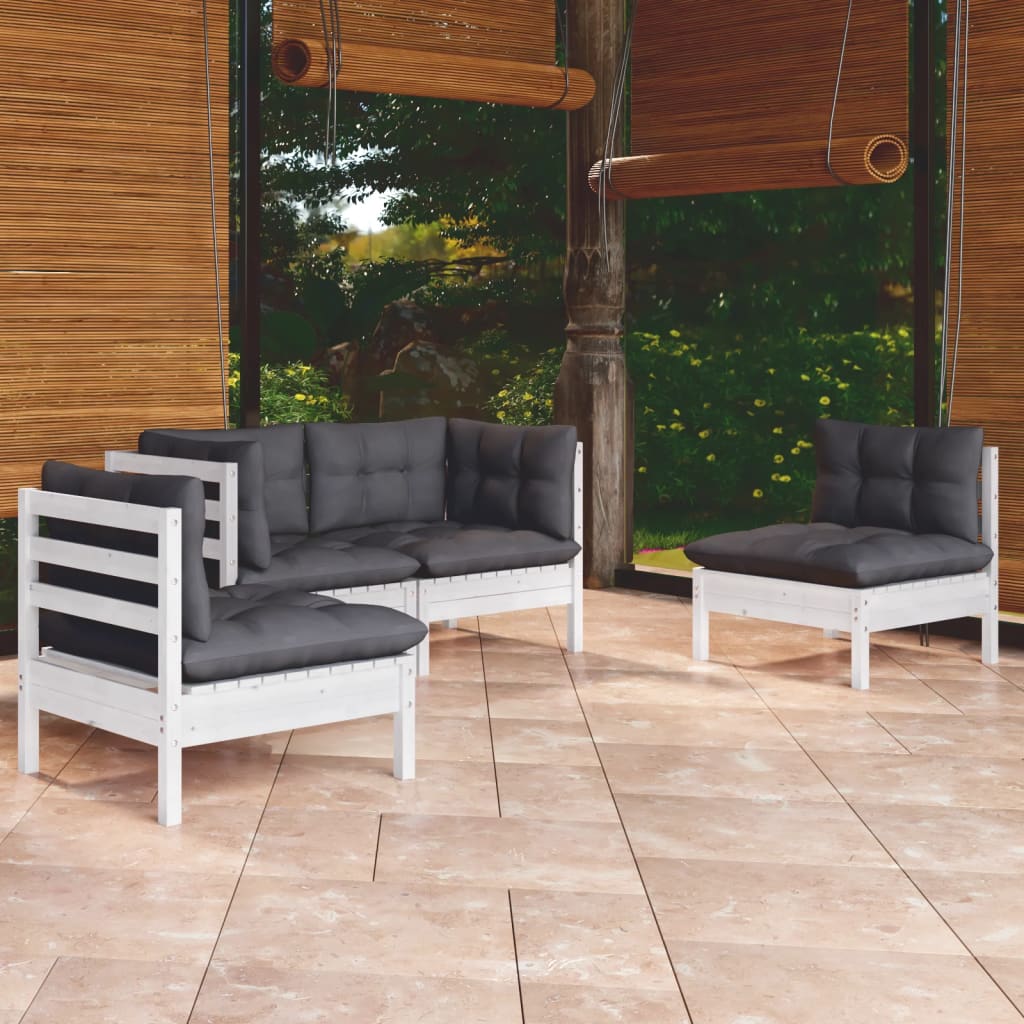 vidaXL 4-tlg. Garten-Lounge-Set mit Kissen Kiefer Massivholz