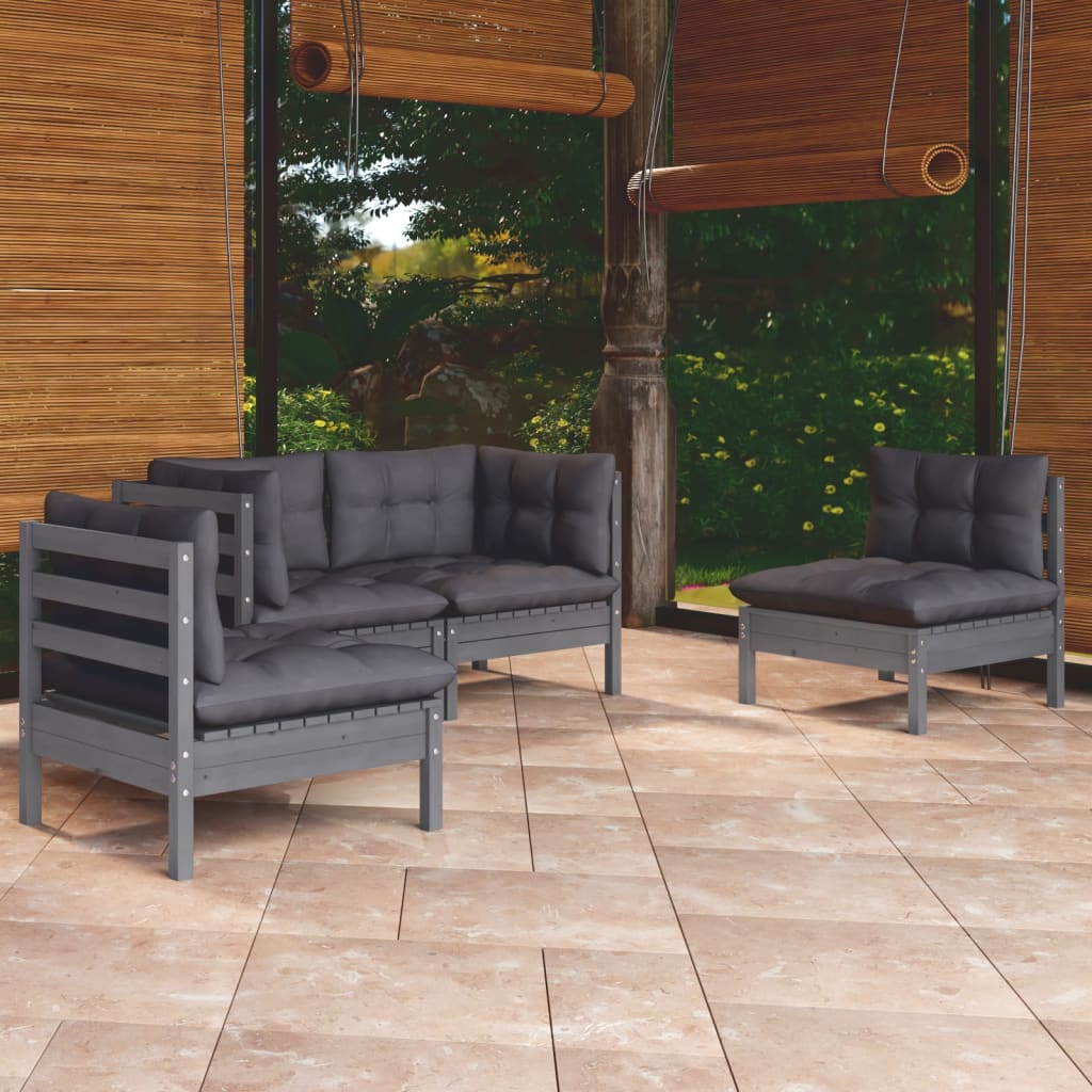 4-tlg. Garten-Lounge-Set mit Kissen Kiefer Massivholz