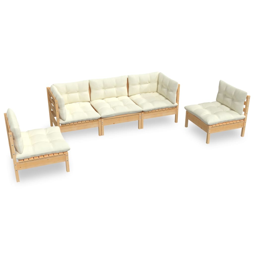 Image of vidaXL 5 Piece Garden Lounge Set with Cream Cushions Solid Pinewood