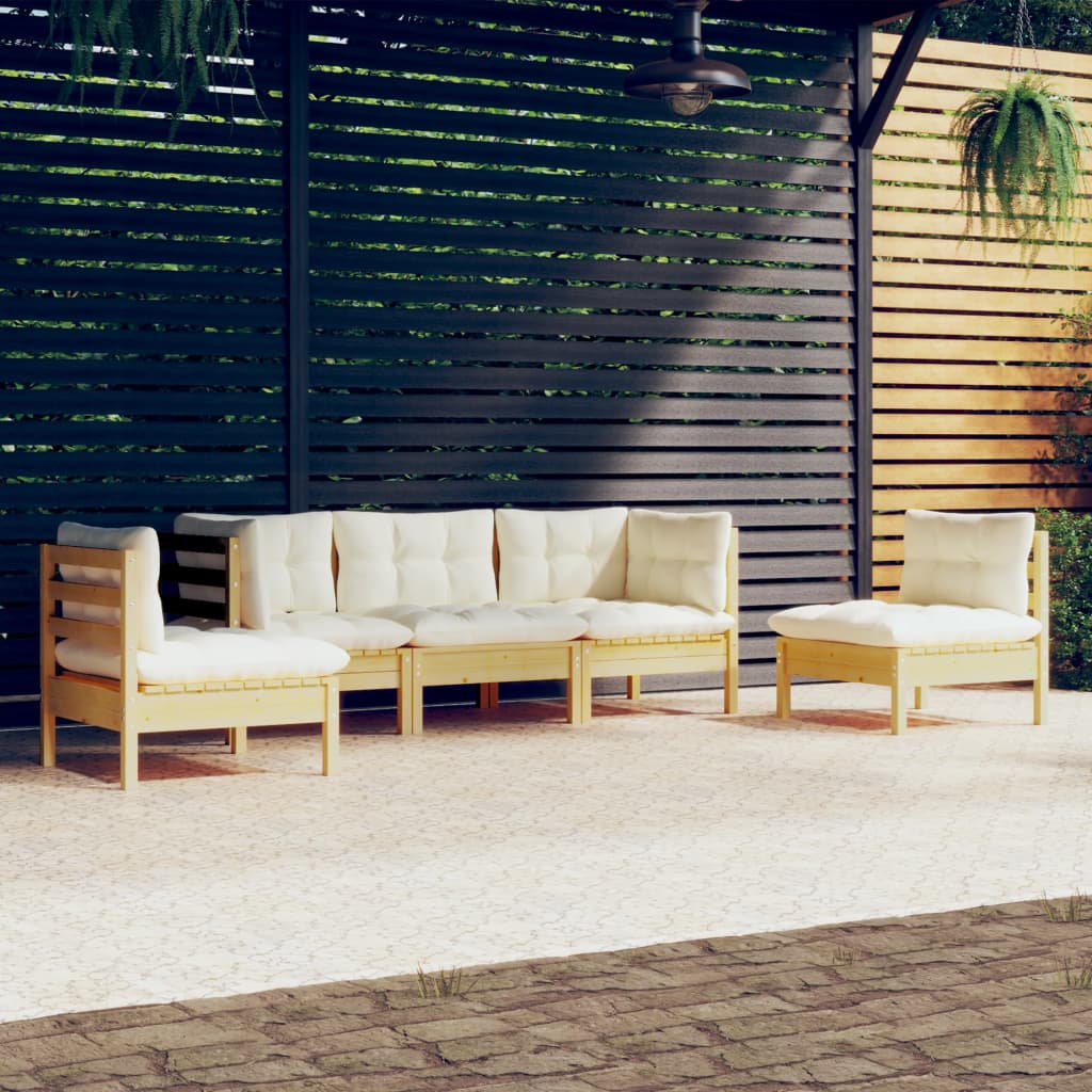 vidaXL Set mobilier grădină cu perne crem, 5 piese, lemn masiv de pin Crem imagine noua