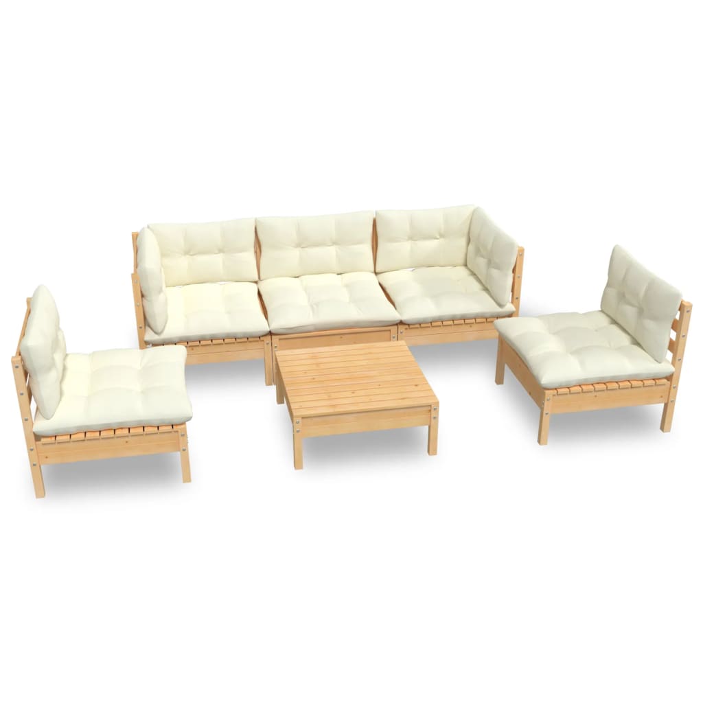 Thumbnail - vidaXL 6-tlg. Garten-Lounge-Set mit Creme Kissen Massivholz Kiefer