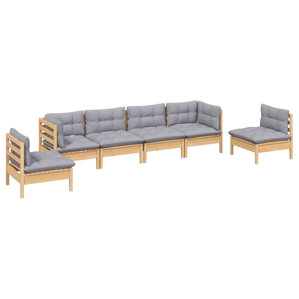 vidaXL 6-delige Loungeset met grijze kussens grenenhout afbeelding