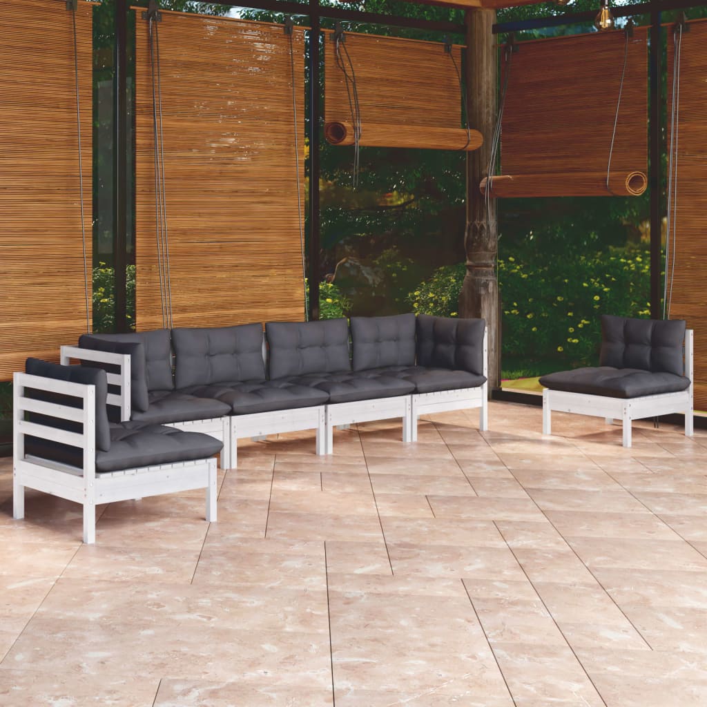 6-tlg. Garten-Lounge-Set mit Kissen Kiefer Massivholz