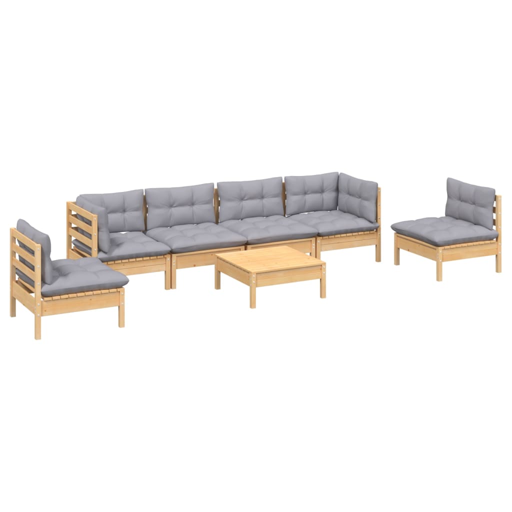 vidaXL 7-delige Loungeset met grijze kussens grenenhout afbeelding