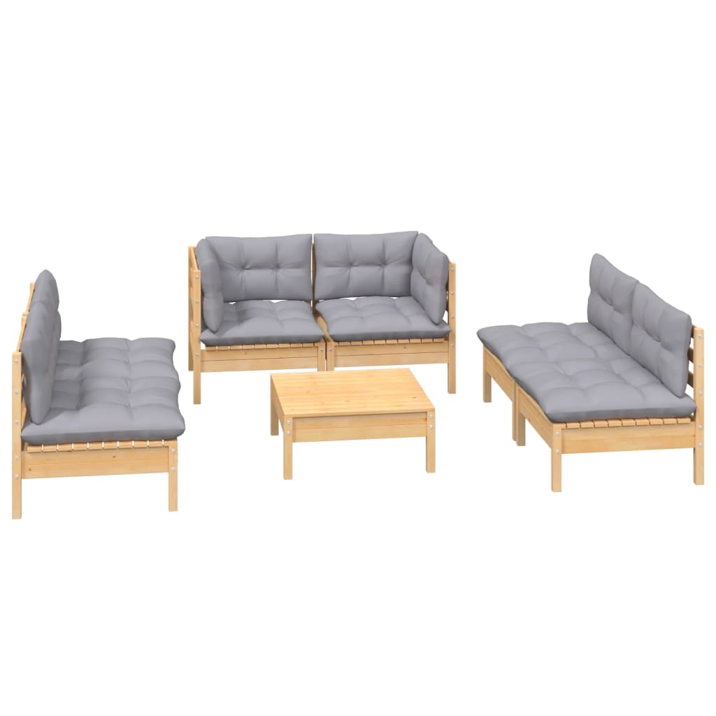 vidaXL 7-delige Loungeset met grijze kussens grenenhout afbeelding