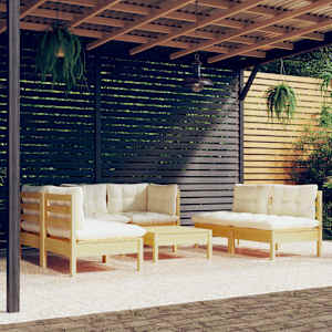 Vrtna sedežna garnitura 7-delna s krem blazinami trdna borovina