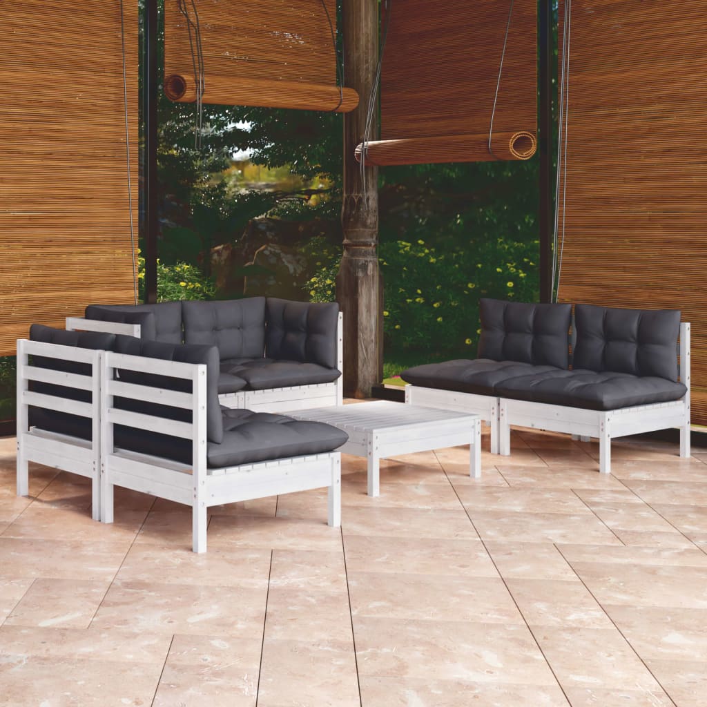 7-tlg. Garten-Lounge-Set mit Kissen Kiefer Massivholz